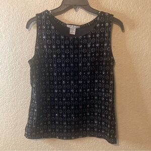 Vintage Notations Black Velvet Blouse Silver Circle Bling Special Evening Out